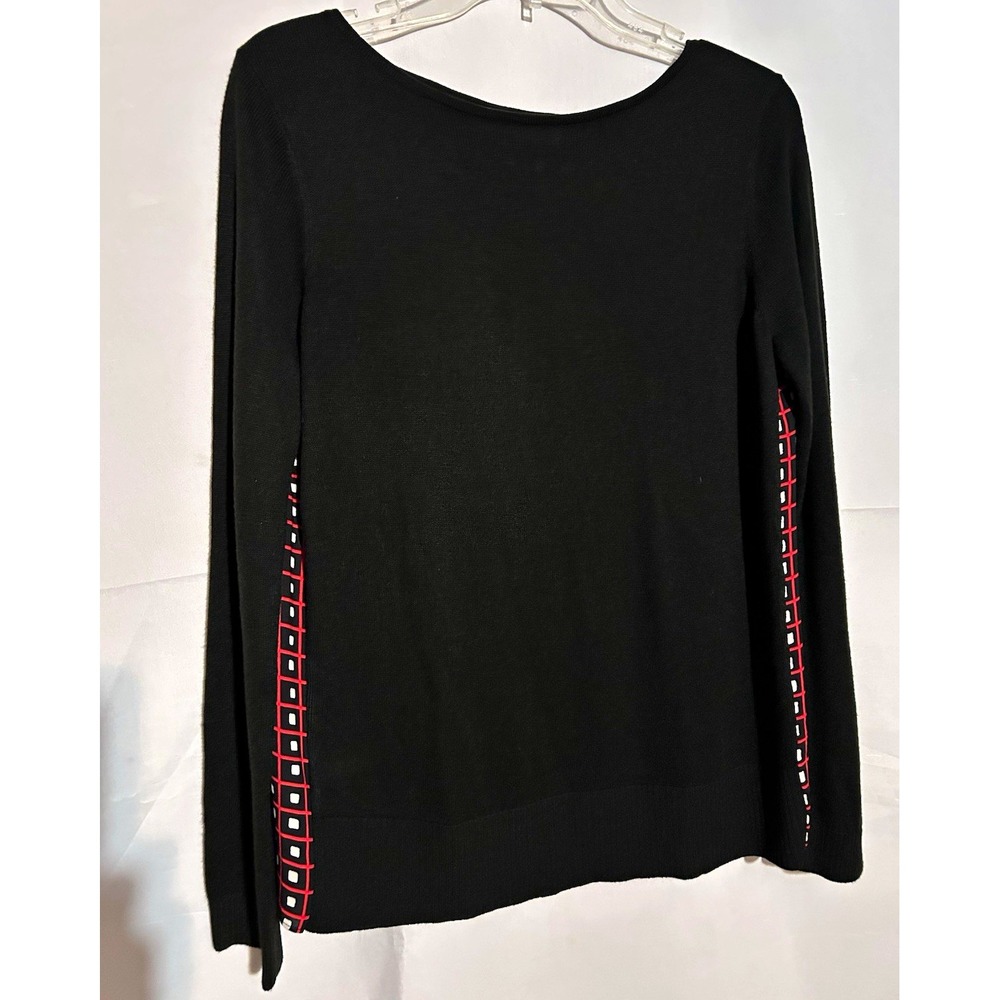 LOFT Petites Black Red White Geometric Knit Boat Neck Pleated Top Women's PS
